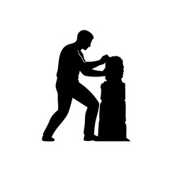 Minimalist Silhouette Artist Creating Sculpture Art Work Isolated Illustration