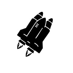 Modern Black Silhouette Space Shuttle Rocket Powerful Travel Icon Design