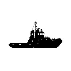 Obraz premium Silhouette Detailed Tugboat Side View Commercial Maritime Industry Illustration