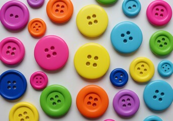 Fototapeta premium Matte Neon Buttons Top-Down White Seamless