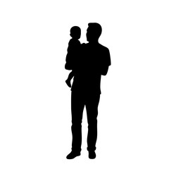 Simple Silhouette Father Holding Child in Arms Relationship Illustration