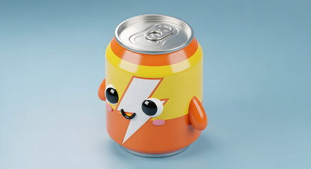 happy cartoon energy drink can character with lightning bolt