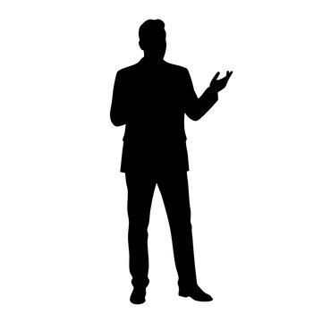 Simple Silhouette Full Body Male Presenter Explaining Business Concept Illustration