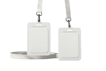 Two blank white ID badges on lanyards
