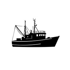 Silhouette Detailed Fishing Boat Vessel Nautical Maritime Transportation Illustration
