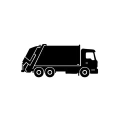 Simple Black Silhouette Garbage Truck Vehicle Transportation Icon Illustration