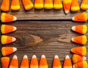 Candy corn border on rustic wood