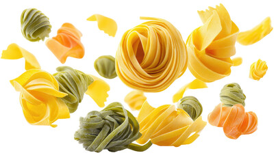 Various pasta shapes in a dynamic arrangement
