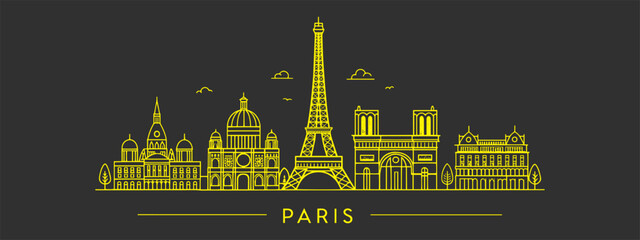 Paris Skyline Line Art Vector Hand Drawn for Minimalist Wall Decor, T-Shirt Print and Merchandise