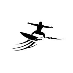 Silhouette Artistic Surfing Man Riding Wave Illustration Sport Activity Graphic