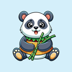 Cute panda eating bamboo cartoon design 