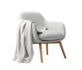 Light gray armchair with cream throw (1)