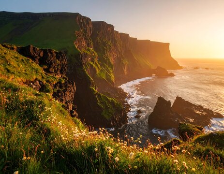 Dramatic coastal landscape at sunrise