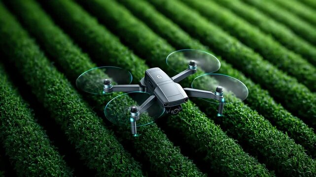 Drone Inspecting Green Fields Promoting Smart Agriculture Development