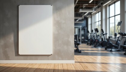 Modern gym interior with blank canvas for motivational posters and cardio equipment ready for a dynamic workout session