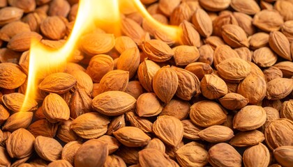Almonds engulfed in flames
