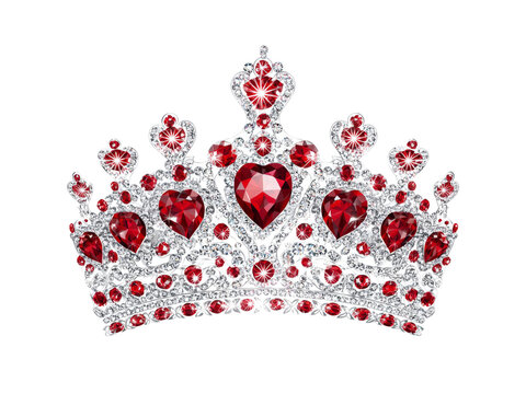 Sparkling red ruby and diamond crown regal majesty, Isolated On White Background, Png Transparent