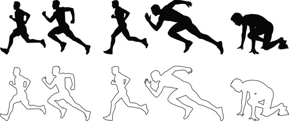 Mixed runners in silhouette profiles.Profile and people silhouette collection. User profile symbol. Group of people or group of users collection. Perfect can use in demographic, social media, and team