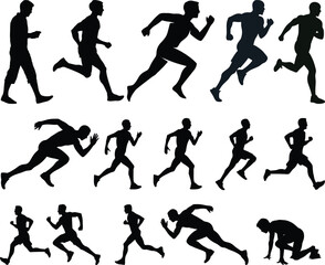 Mixed runners in silhouette profiles.Profile and people silhouette collection. User profile symbol. Group of people or group of users collection. Perfect can use in demographic, social media, and team