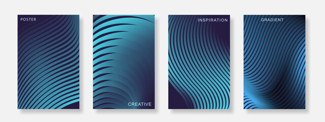 Abstract gradient wavy line poster background set. Modern cover template with line wave in motion design. Suitable for cover, banner, music and flyer. Vector