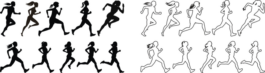 Mixed runners in silhouette profiles.Profile and people silhouette collection. User profile symbol. Group of people or group of users collection. Perfect can use in demographic, social media, and team