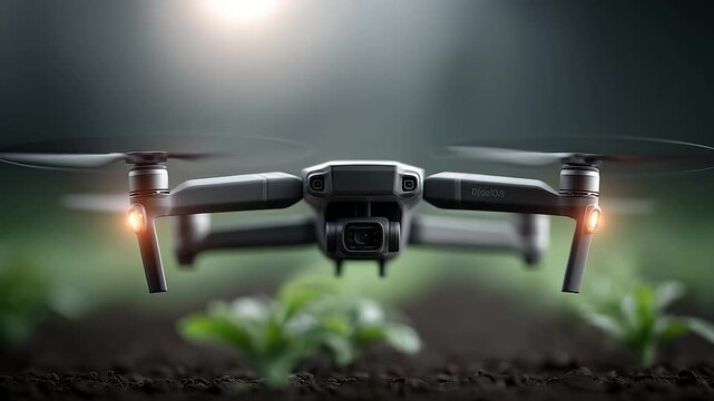 Agricultural Plant Protection Drone Hovering Above Field