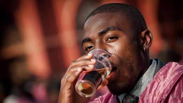 Enjoying Refreshing Drinks in a Lively Outdoor Setting with Expressions of Delight and Relaxation