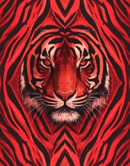 Red tiger in a symmetrical pattern