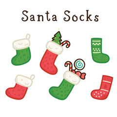 Colorful Santa Christmas Socks Hanging for Holiday Celebration Clipart