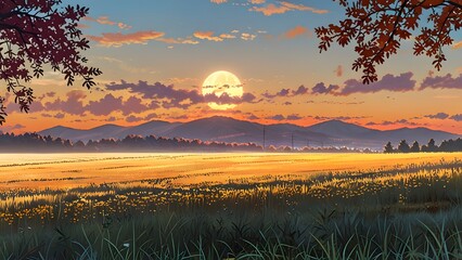秋の空の風景イラスト