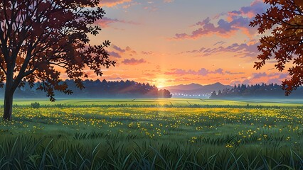 秋の空の風景イラスト
