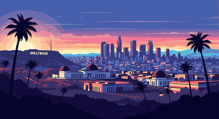 Obraz premium Los Angeles Vector Travel Poster, Cinematic Minimal Landscape Art