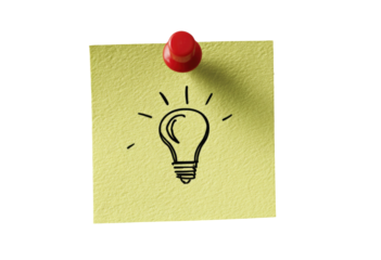 Sticky note with a lightbulb sketch