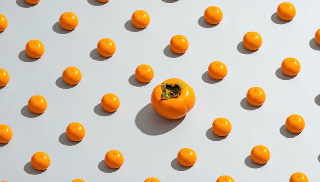 Kishu mikan miniatures arranged as a dotted gradient across dove grey with long soft shadows refined citrus still life for editorial menus and clean layouts