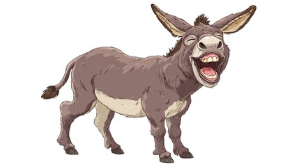 A jovial donkey, with upright ears and a wide, toothy grin, rendered in illustrative style
