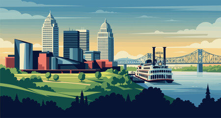 Louisville Vector Travel Poster, Cinematic Minimal Landscape Art