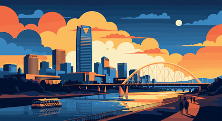 Oklahoma City Vector Travel Poster, Cinematic Minimal Landscape Art