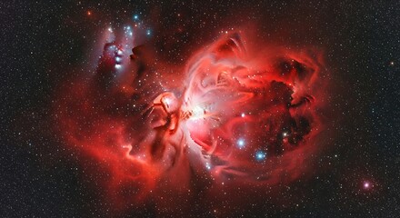 Orion nebula in deep space with stars and cosmic dust, a stellar nursery