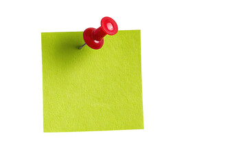 Blank lime green sticky note with red pushpin