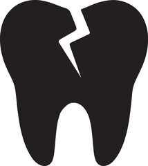 Silhouette of a broken tooth crack icon, perfect for dentistry, dental damage, and oral care designs.