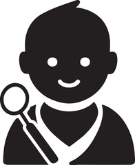 Silhouette of a child dentist icon, ideal for pediatric dentistry, oral care, and healthcare designs.