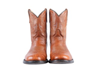 Authentic brown leather cowboy boots western style footwear, Isolated On White Background, Png Transparent