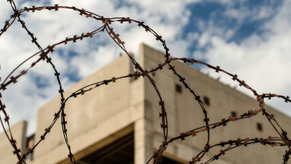 barbed wire fencing on the border of the state of Ukraine during the war