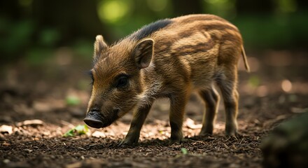 Wild piglet foraging