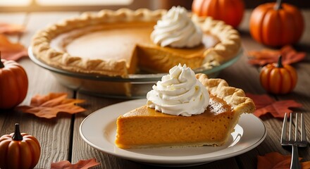 Pumpkin pie slice festive fall dessert