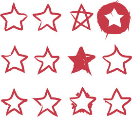 collection of red hand drawn star shapes with rough edges