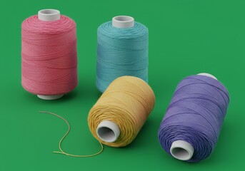 Flat-lay Mini Set of Three Thread Spools with Chromakey Green