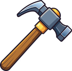 Cartoon claw hammer with polished metal head and wooden handle tool carpentry vector illustration EPS file download.