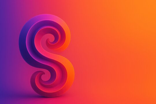 Elegant spiral S-shaped 3D sculpture on orange-purple gradient background great for luxury branding artistic visuals and digital design themes - Powered by Adobe