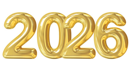 3D Rendered Shiny Golden Bubble Numbers 2026